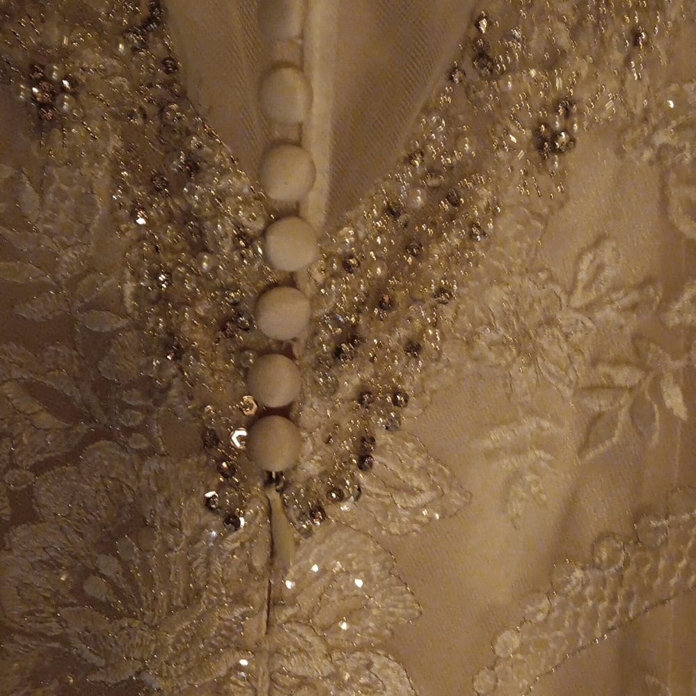 Never worn Wedding Gown size 3 Brand unknown overall length is approx 90" - Picture 5 of 7